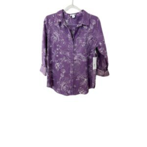 Liz Claiborne Blouse Women's  - Purple Floral Linen Blouse, NWT, Size Medium